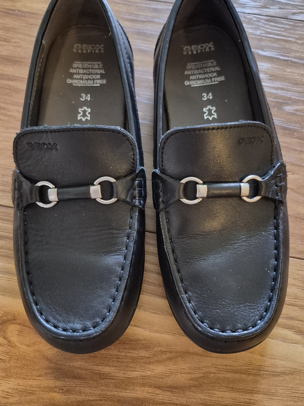 Geox Kids Youth Black Leather Moccasin Loafers EU Size 34